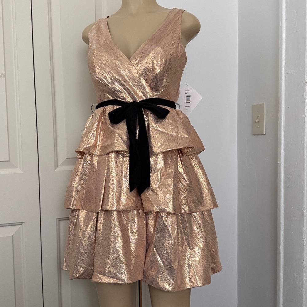 Badgley Mischka Gold Dress with Black Accent